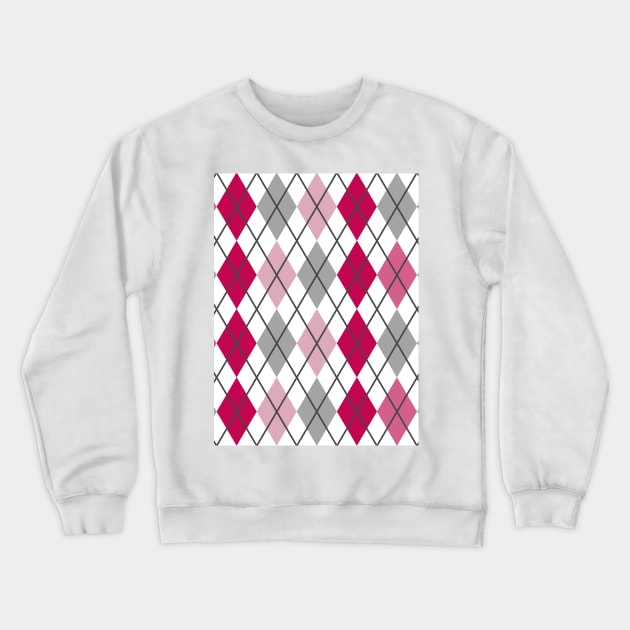 Argyle Magenta Dusty Pink Red Grey Plum Black Punk Rock Retro Crewneck Sweatshirt by Shayna